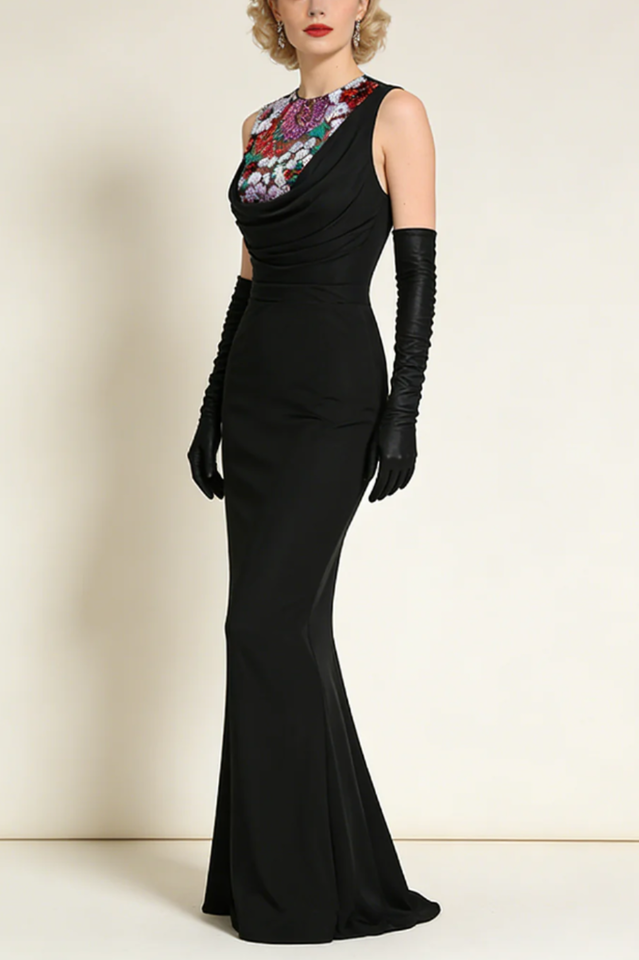 Sequin Detail Mxai Dress With Gloves | Dress In Beauty