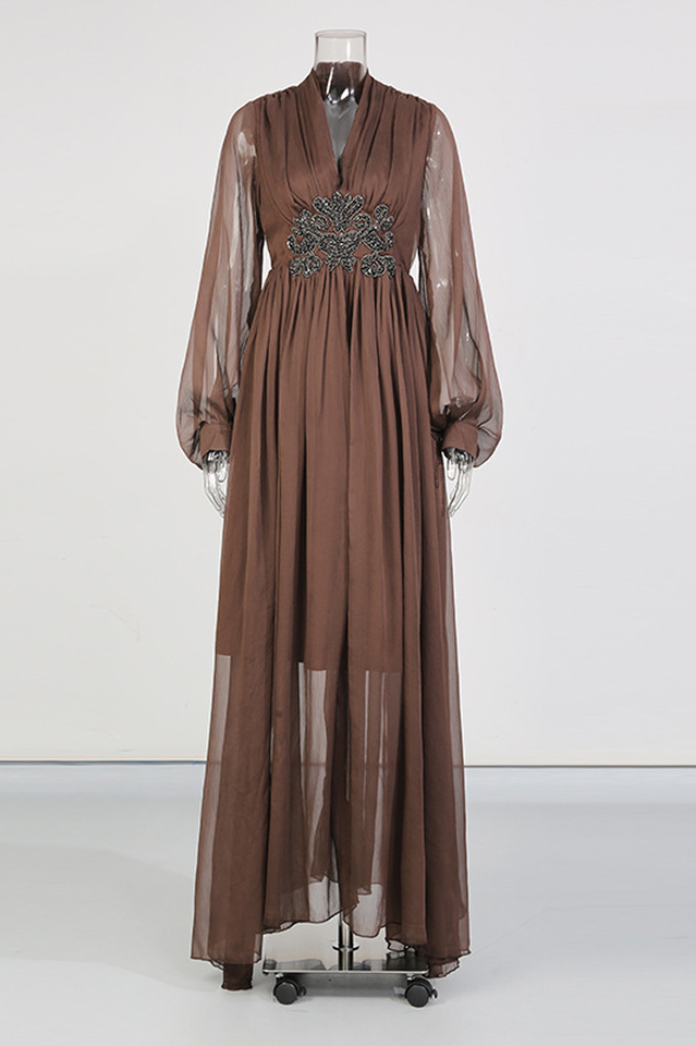 V-Neck Beaded Sheer Maxi Dress | Dress In Beauty