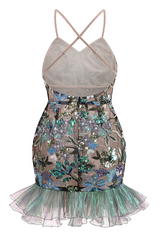 Slip Sequin-Embellished Ruffled Dress