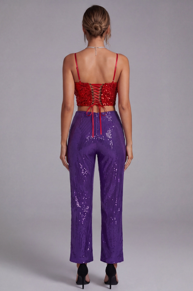 3D Floral Sequin Top and Trousers | Dress In Beauty