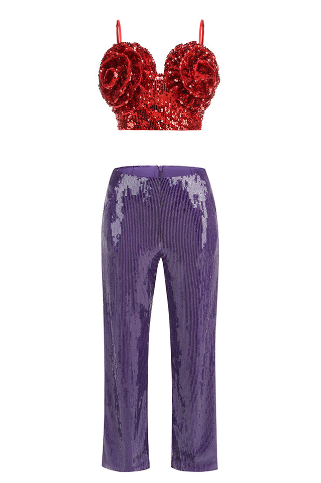 3D Floral Sequin Top and Trousers | Dress In Beauty