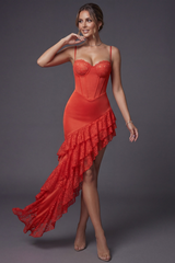 Lace Bustier Ruffle Asymmetric Maxi Dress | Dress In Beauty