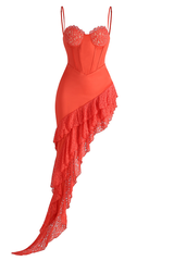 Lace Bustier Ruffle Asymmetric Maxi Dress | Dress In Beauty