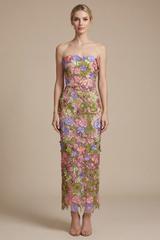 Sorrento 3D Floral Strapless Maxi Dress