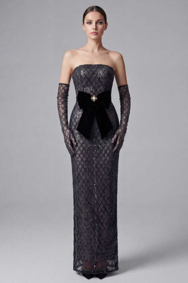 Strapless Bow Detail Sequin Maxi Dress | Dress In Beauty