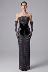 Strapless Bow Detail Sequin Maxi Dress | Dress In Beauty