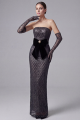 Strapless Bow Detail Sequin Maxi Dress | Dress In Beauty