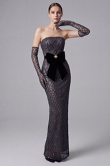 Strapless Bow Detail Sequin Maxi Dress | Dress In Beauty