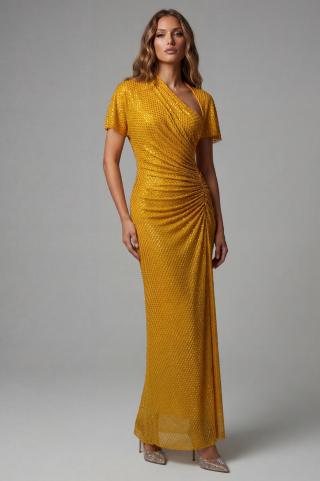 Rhinestone Embellished Drape Maxi Dress | Dress In Beauty