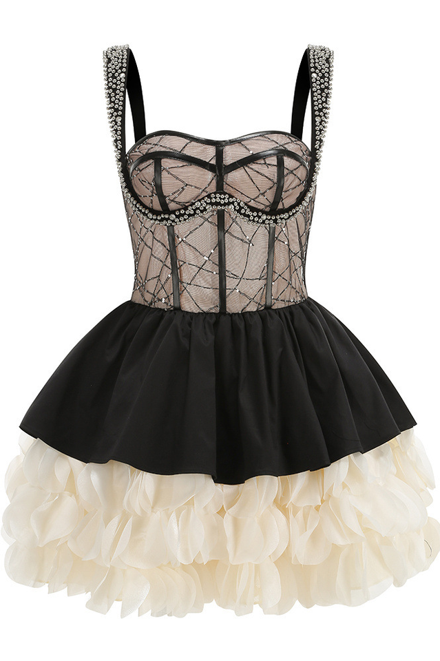 Strappy Crystal Beaded Detail Ruffle Dress | Dress In Beauty