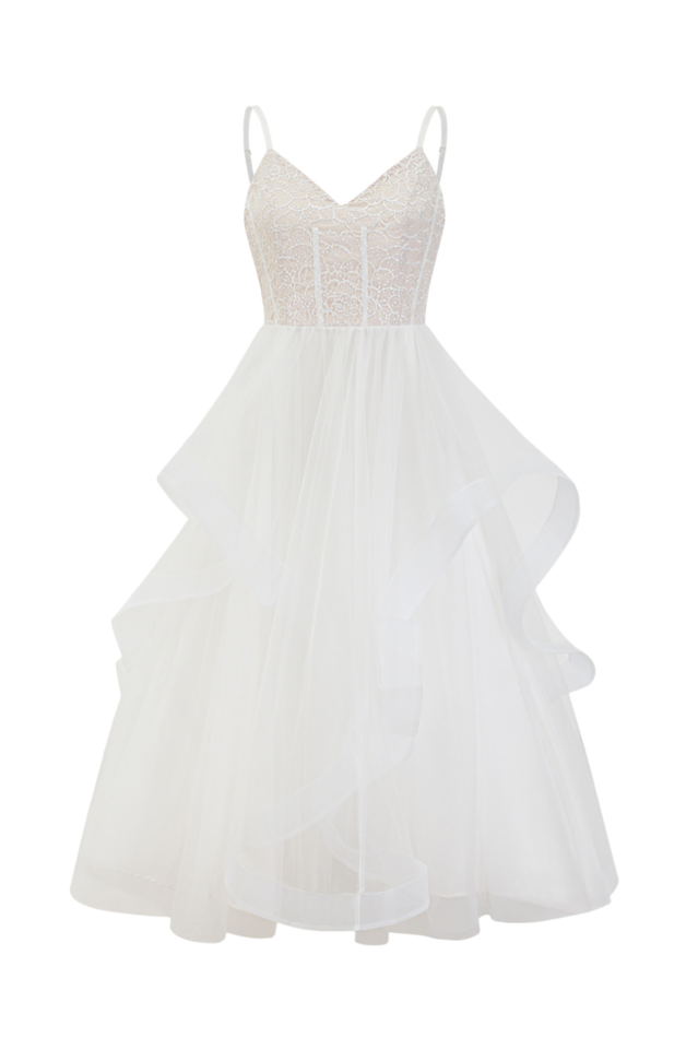 Lanelle Lace Ruffle Tulle Midi Dress | Dress In Beauty