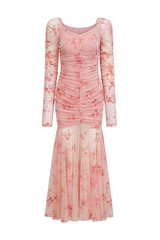 Floral Ruched Mesh Mermaid Maxi Dress | Dress In Beauty