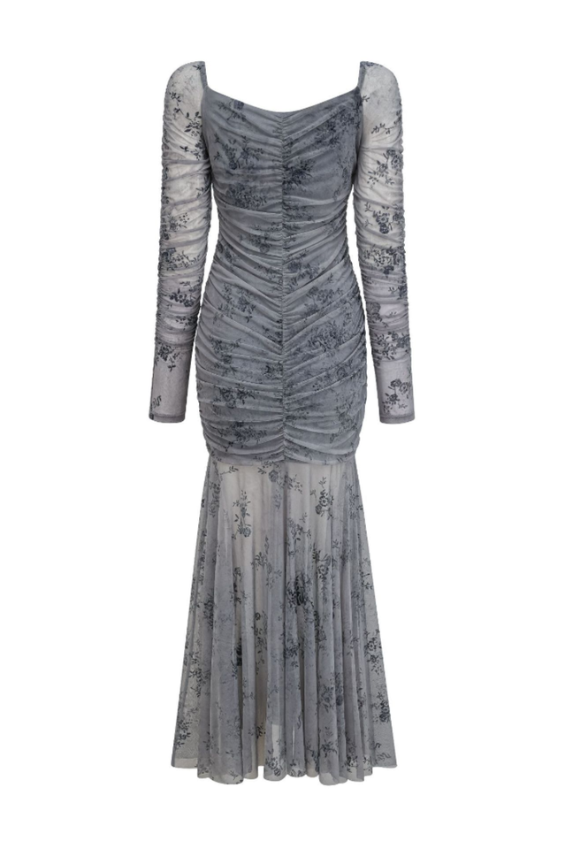 Floral Ruched Mesh Mermaid Maxi Dress | Dress In Beauty
