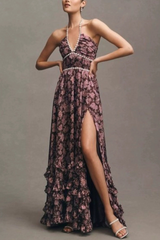 Floral Faux Pearl Frill Split Maxi Dress | Dress In Beauty