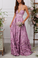 Floral Faux Pearl Frill Split Maxi Dress | Dress In Beauty