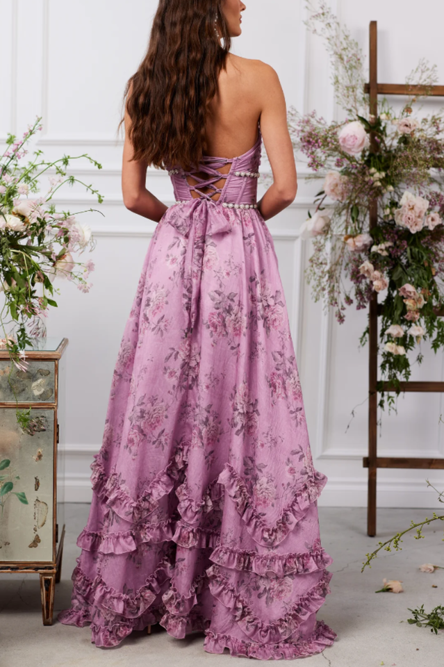 Floral Faux Pearl Frill Split Maxi Dress | Dress In Beauty