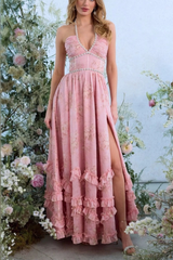 Floral Faux Pearl Frill Split Maxi Dress | Dress In Beauty