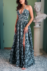 Floral Faux Pearl Frill Split Maxi Dress | Dress In Beauty