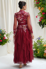 Burgundy Embellished Floral Tulle Evening Gown | Dress In Beauty