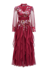 Burgundy Embellished Floral Tulle Evening Gown | Dress In Beauty