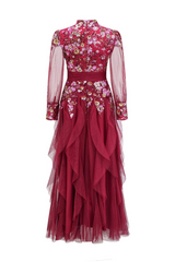 Burgundy Embellished Floral Tulle Evening Gown | Dress In Beauty