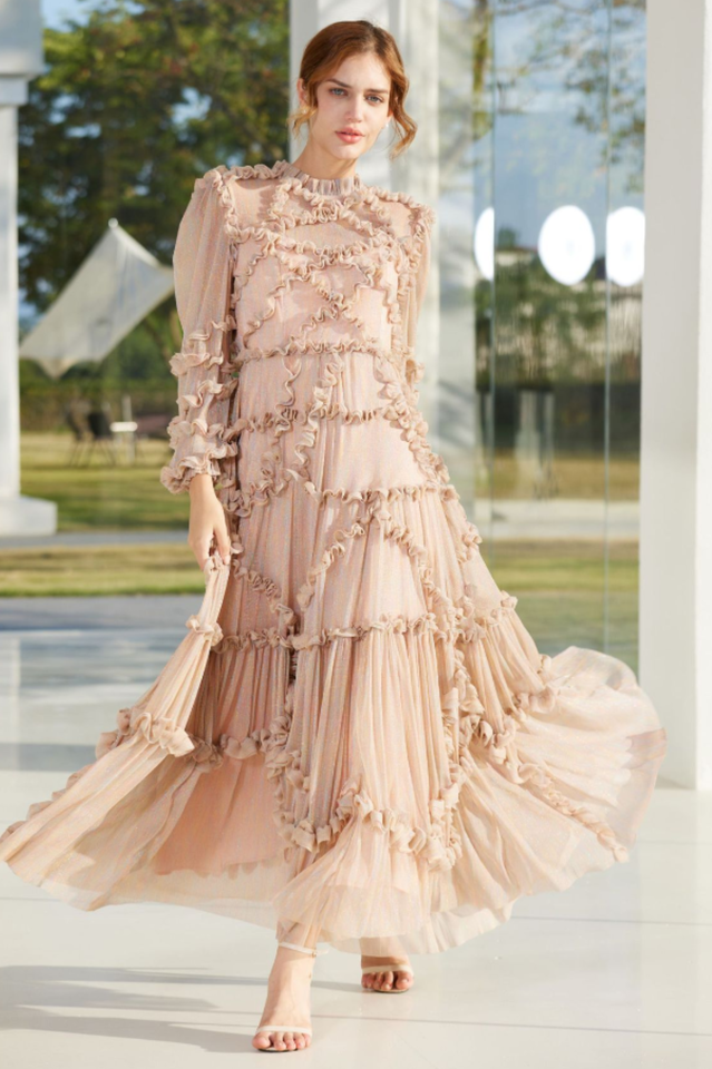 Blush Pink Ruffle Chiffon Maxi Dress | Dress In Beauty