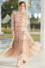 Blush Pink Ruffle Chiffon Maxi Dress | Dress In Beauty