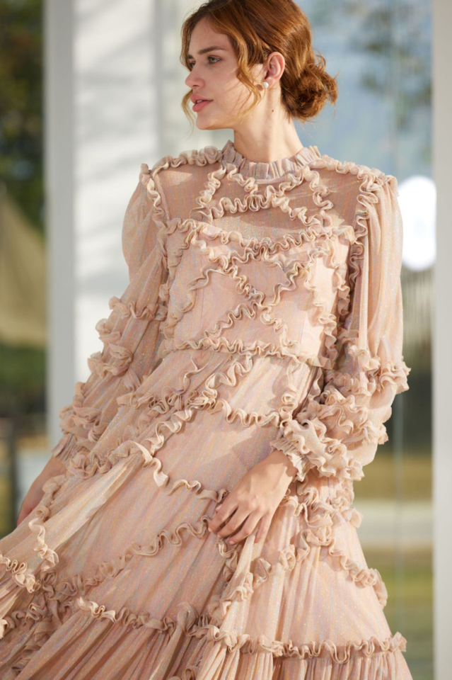 Blush Pink Ruffle Chiffon Maxi Dress | Dress In Beauty