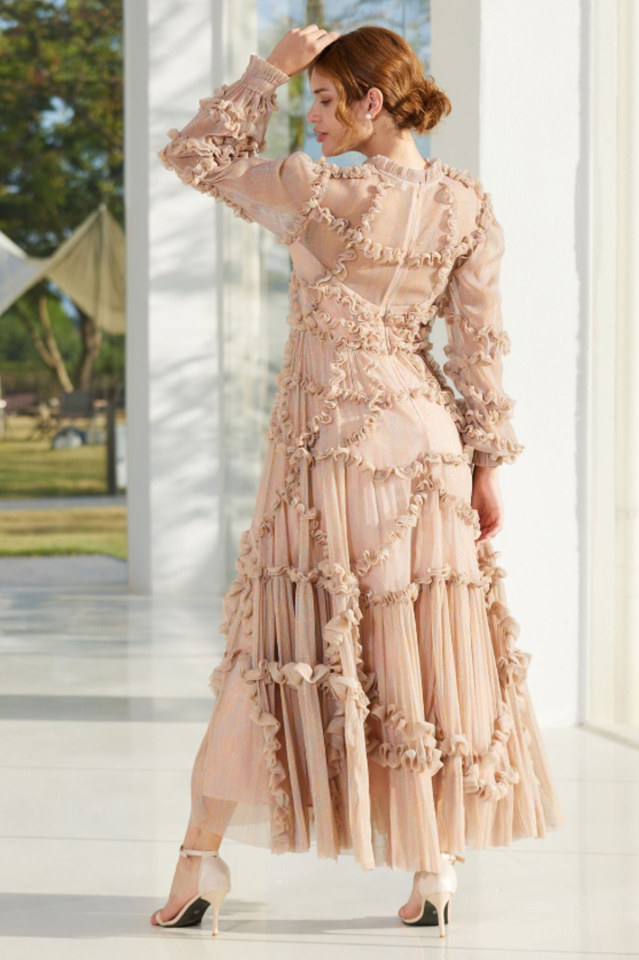 Blush Pink Ruffle Chiffon Maxi Dress | Dress In Beauty