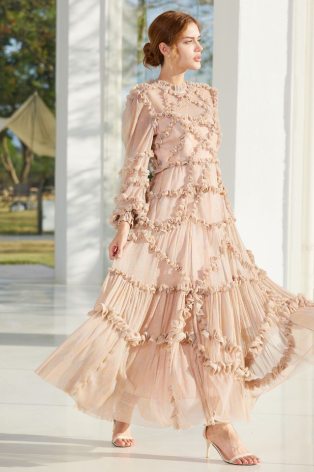 Blush Pink Ruffle Chiffon Maxi Dress | Dress In Beauty