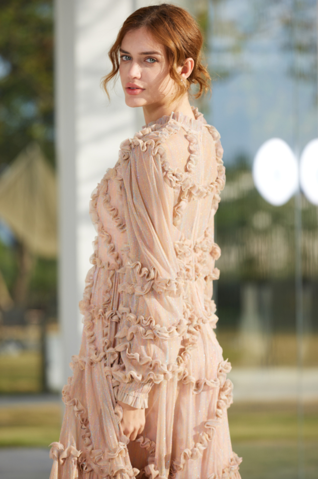 Blush Pink Ruffle Chiffon Maxi Dress | Dress In Beauty