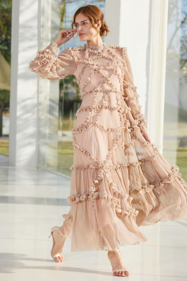 Blush Pink Ruffle Chiffon Maxi Dress | Dress In Beauty