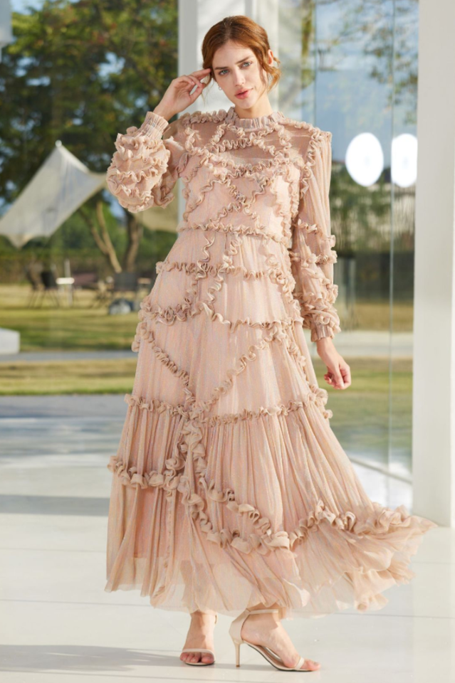 Blush Pink Ruffle Chiffon Maxi Dress | Dress In Beauty