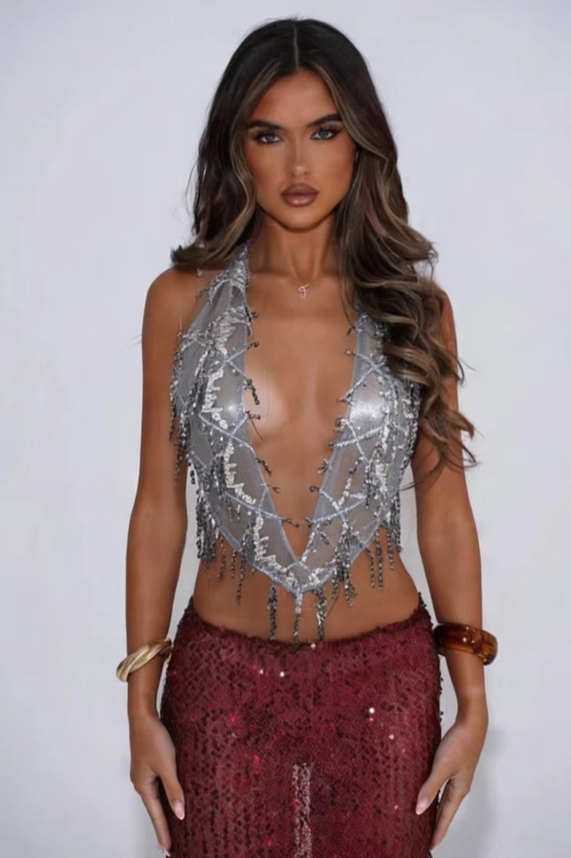 Sequined V-Neck Halter Tank Top | Dress In Beauty