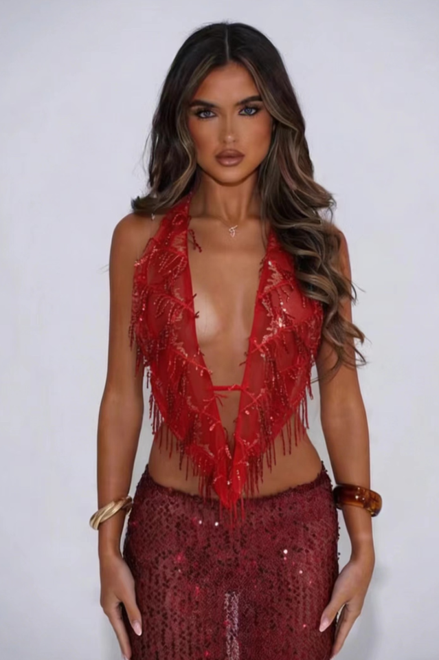 Sequined V-Neck Halter Tank Top | Dress In Beauty