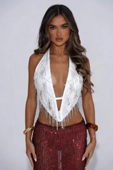 Sequined V-Neck Halter Tank Top | Dress In Beauty