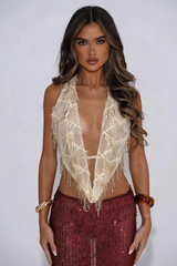 Sequined V-Neck Halter Tank Top | Dress In Beauty