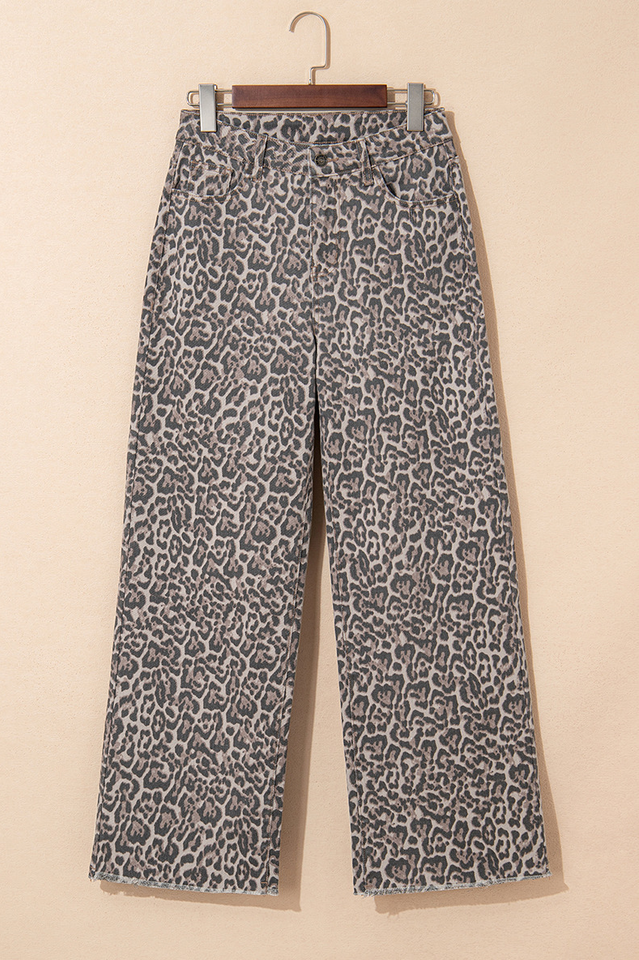 Leopard Frayed Edge High Waist Jeans | Dress In Beauty