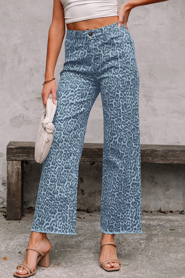 Leopard Frayed Edge High Waist Jeans | Dress In Beauty