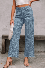 Leopard Frayed Edge High Waist Jeans | Dress In Beauty