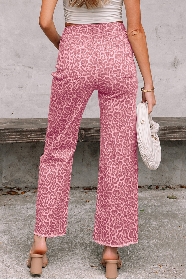 Leopard Frayed Edge High Waist Jeans | Dress In Beauty