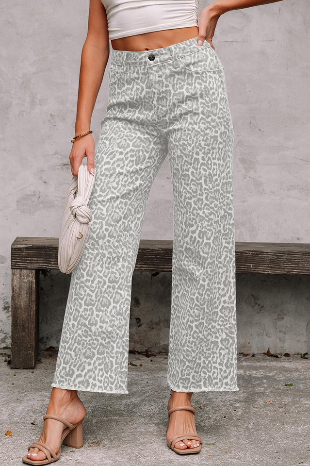 Leopard Frayed Edge High Waist Jeans | Dress In Beauty