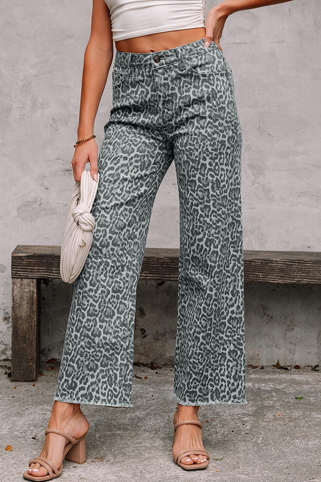 Leopard Frayed Edge High Waist Jeans | Dress In Beauty