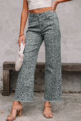 Leopard Frayed Edge High Waist Jeans | Dress In Beauty