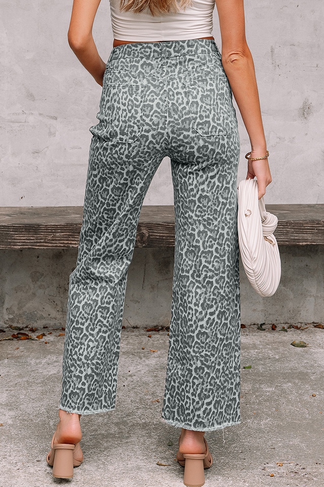 Leopard Frayed Edge High Waist Jeans | Dress In Beauty