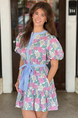 Floral Print Puff Sleeve Belted Mini Dress | Dress In Beauty