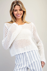 Crochet Open Knit Scallop Trim Sweater | Dress In Beauty
