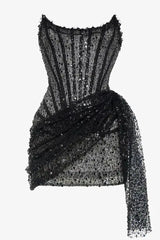 Sequin Corset Draped Strapless Mini Dress | Dress In Beauty