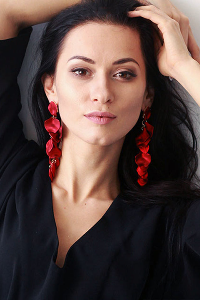 Red Petal Tassel Earrings | Dress In Beauty