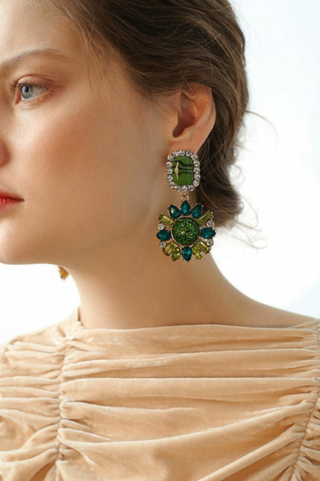 Green Dimond Dangle Earrings | Dress In Beauty